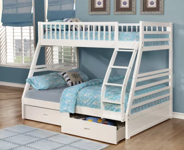 White Twin Over Full Bunkbed with Storage Drawers - B117-W | Homebay