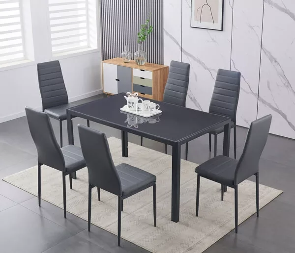 Gray Tempered Glass Top Dining Table Set - IFDC - IF-5051 | Homebay