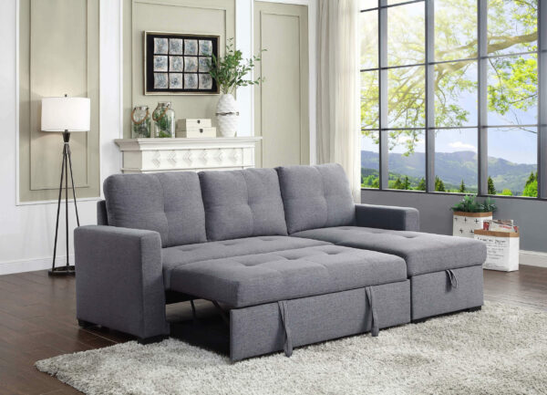 MA-99860GRYSS - Carlton Sectional with Pull-out Sleeper and Storage Chaise