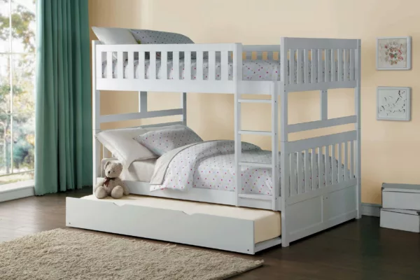 Galen White Full over Full Bunkbed with Twin Trundle - B2053FFW-1-R | Homebay