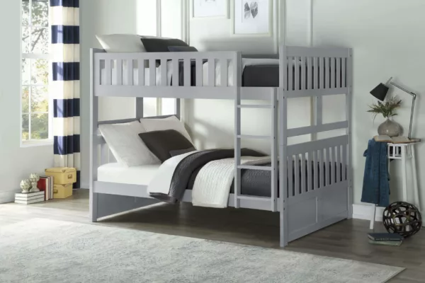 Orion Gray Solid Wood Full on Full Bunkbed with Optional Twin Trundle or Two Storage Drawers - B2063FF-1 | Homebay