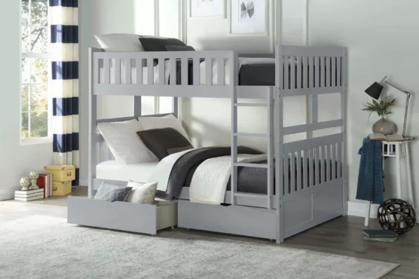 Orion Gray Solid Wood Full on Full Bunkbed with Two Storage Boxes - B2063FF-1-T | Homebay