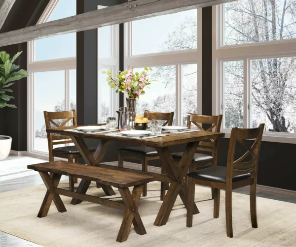 Pandora Solid Wood Live Edge Dining Table with 4 Chairs and a bench 5000 | Homebay