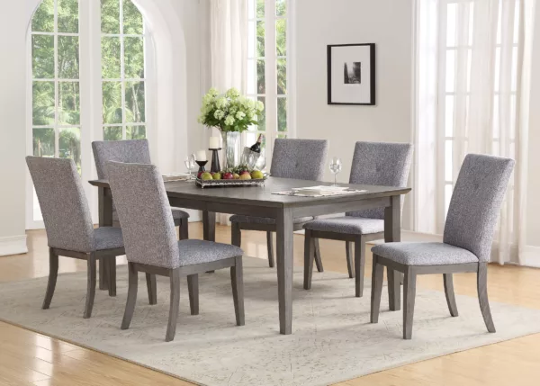 Felicity Rectangular Expandable Dining Set With Leaf and Grey Upholstered Chairs | Homebay