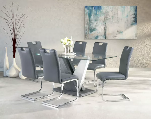 Baxter Glass Dining Table And 6 Gray Chairs - 7383-63 | Homebay